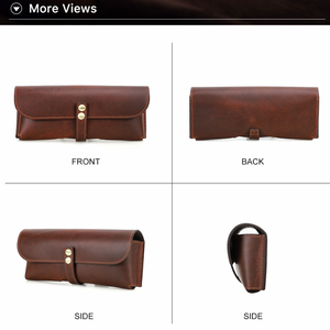 Men's Portable Travel Commuting Top Layer Cowhide Glasses Storage Bag