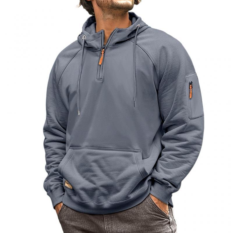Men's Casual Half-Zip Multi-Pocket Hooded Sweatshirt