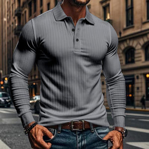 Camisa POLO informal de manga larga elástica para hombre
