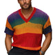 Camiseta de punto de manga corta con rayas arcoíris para hombre 
