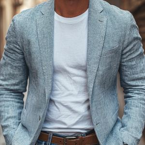 Men's Casual Linen Blended Notched Lapel Single Breasted Slim Fit Blazer