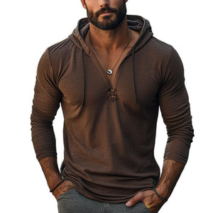 Camiseta informal de manga larga con capucha y cordón ajustable para hombre