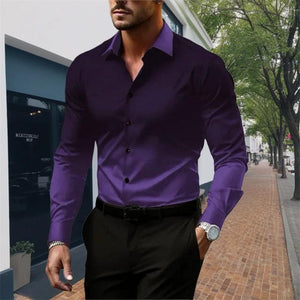 Camisa de manga larga holgada con botones y solapa degradada para hombre