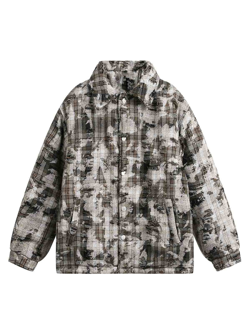 Camouflage Detachable Fur Collar Quiled Jacket