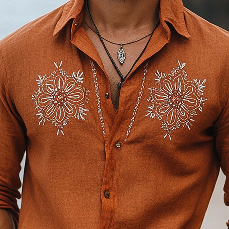 Herren-Langarmhemd mit Vintage-Stickerei