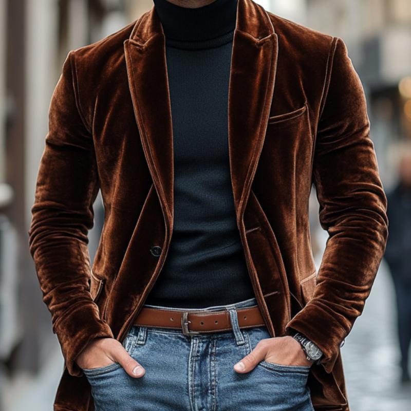 Einreihiger Vintage-Blazer aus Samt mit steigendem Revers für Herren