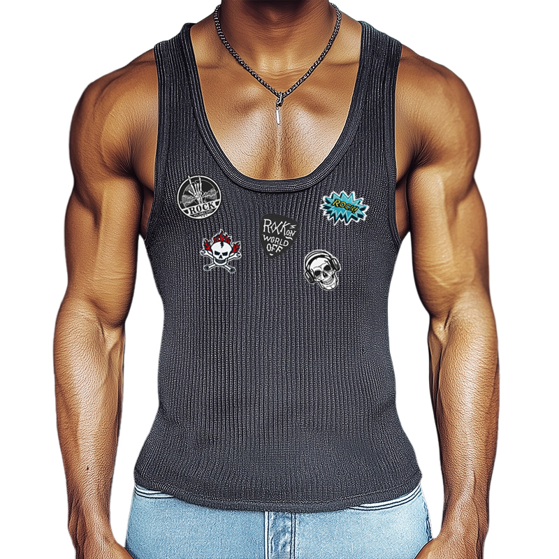 Camiseta de tirantes de punto estilo rock de tendencia retro para hombre