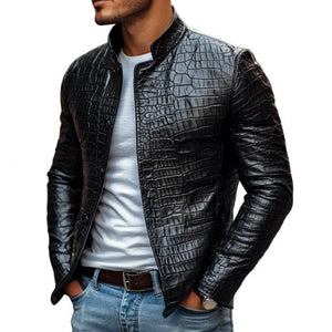 Herrenmode Krokodilleder Stehkragen Einreihige Slim Fit Jacke