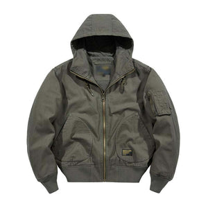 Chaqueta bomber informal de algodón con capucha y cremallera para hombre
