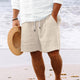 Men's Cotton And Linen Striped Beach Drawstring Shorts