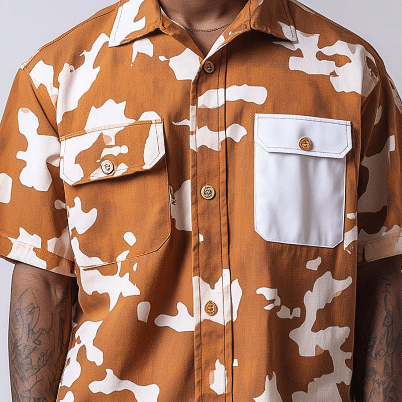 Men's Contrast Print Short Sleeve Casual Shirt