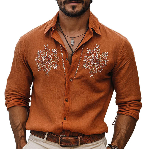 Herren-Langarmhemd mit Vintage-Stickerei