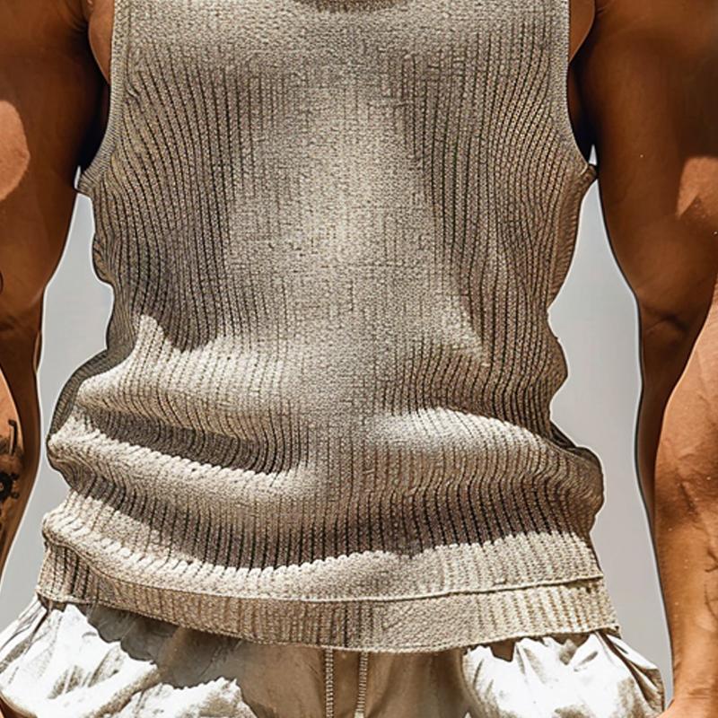 Camiseta sin mangas con textura a rayas y cuello redondo de color liso para hombre