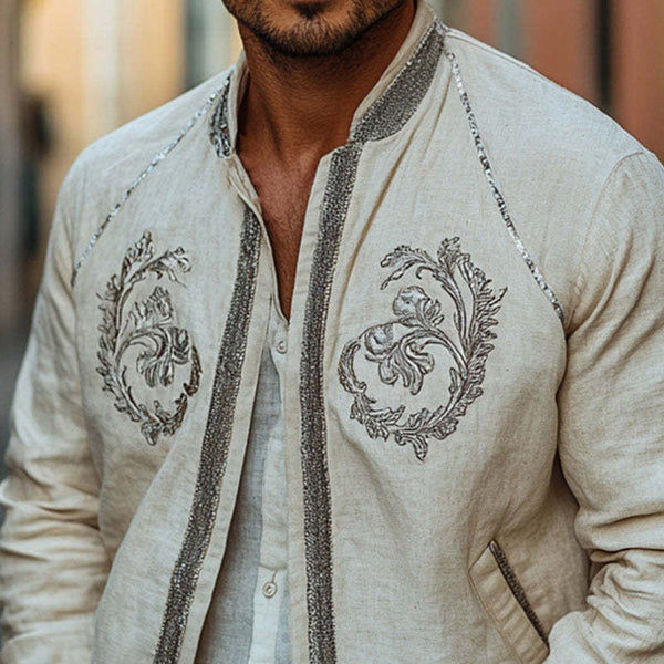 Men's Spring Fashion Embroidered Cotton And Linen Jacket MTA2630C4U