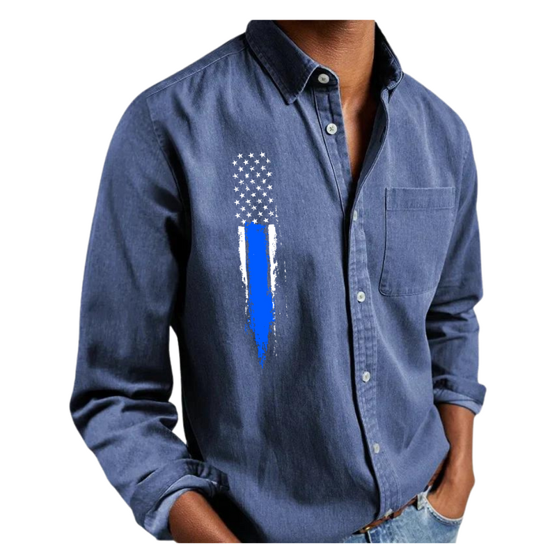 USA FLAG NEW LONG SLEEVE COLLAR MEN'S SHIRT