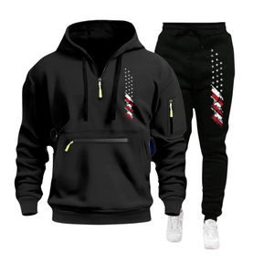 SUDADERA CON CAPUCHA PARA HOMBRE, DEPORTIVA, CASUAL, CON BANDERA DE EE. UU., MÚLTIPLES CREMALLERAS Y BOLSILLO EN EL BRAZO