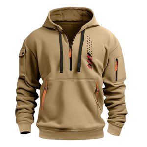 Sudadera con capucha y cremallera con bolsillo en el brazo y bandera de EE. UU.