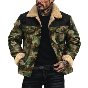 Chaqueta de ante con solapa de polar y camuflaje para hombre