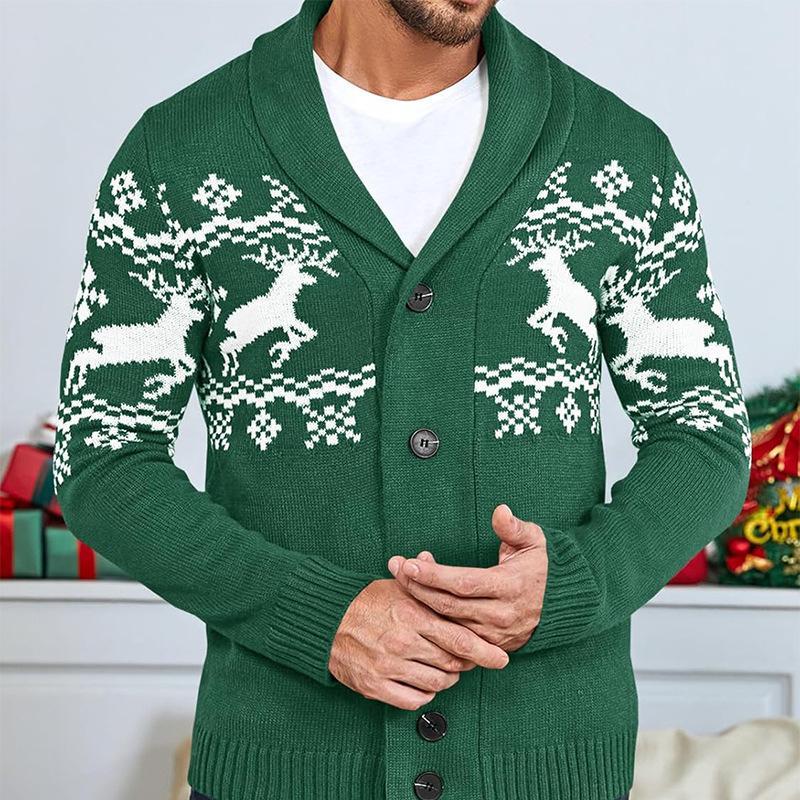 Men's Elk Jacquard Knit Cardigan Jacket