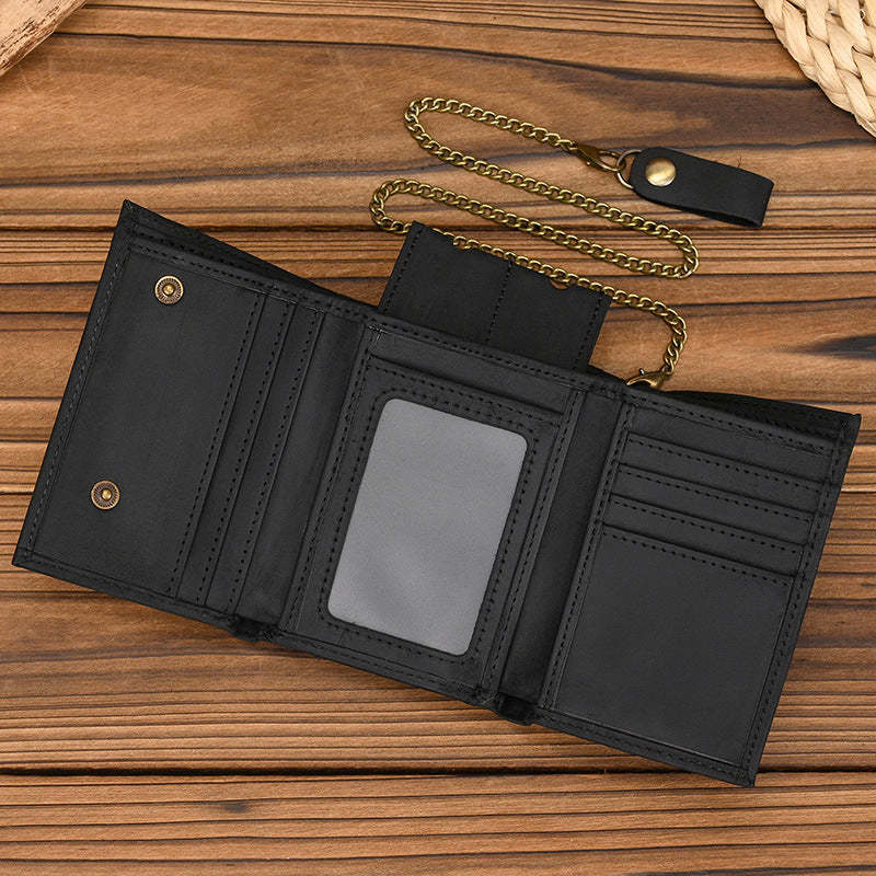 Cartera vintage de tres pliegues de cuero genuino para hombre 
