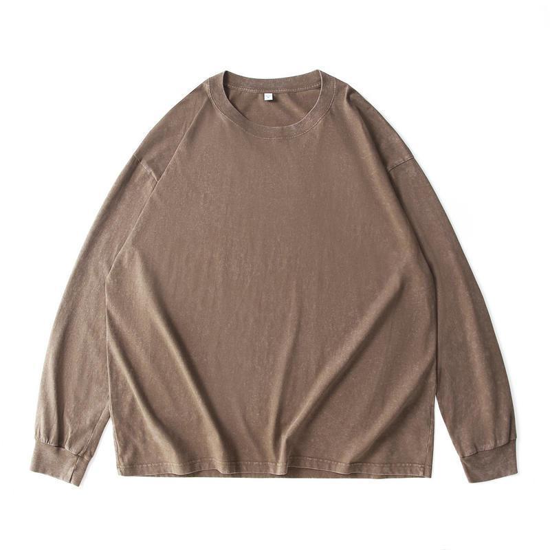 Camiseta de manga larga de algodón lavado y desgastado para hombre