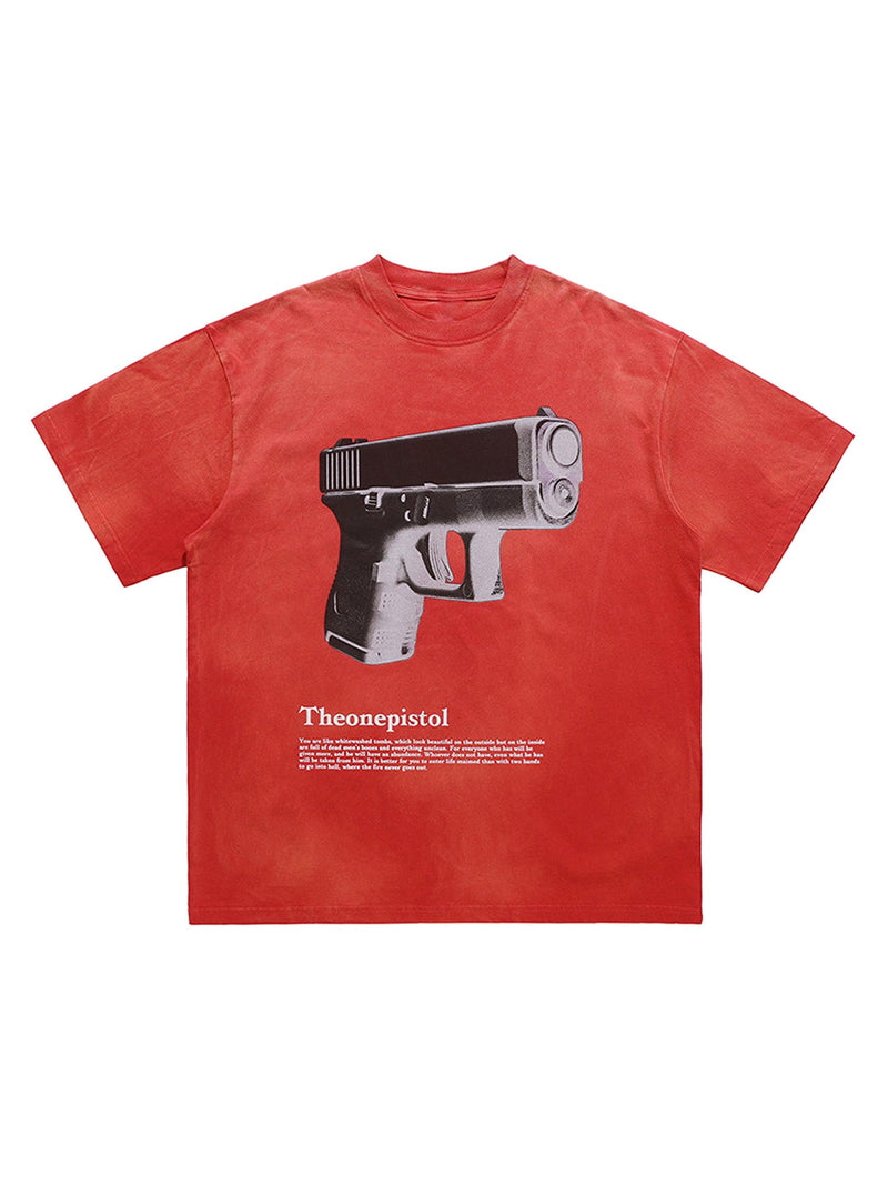 Fun Three-dimensional Pistol Print Loose T-shirt