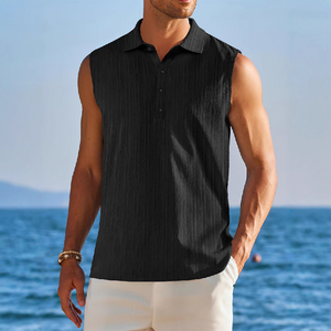 Men's Solid Color Lapel Pullover Tank Tops