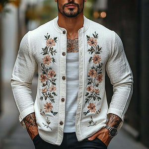 Men's Retro Embroidered Round Neck Thin Jacket