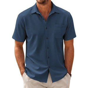 Camisa informal de manga corta de mezcla de algodón para hombre
