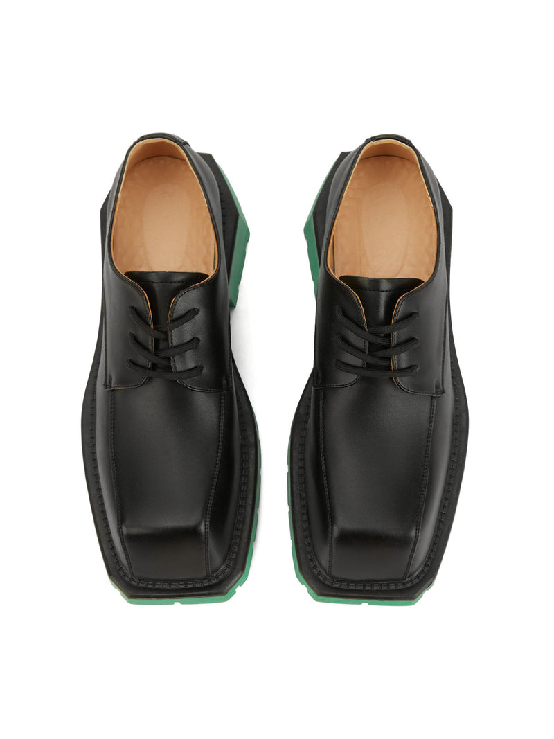 Black Square Toe Leather Shoes