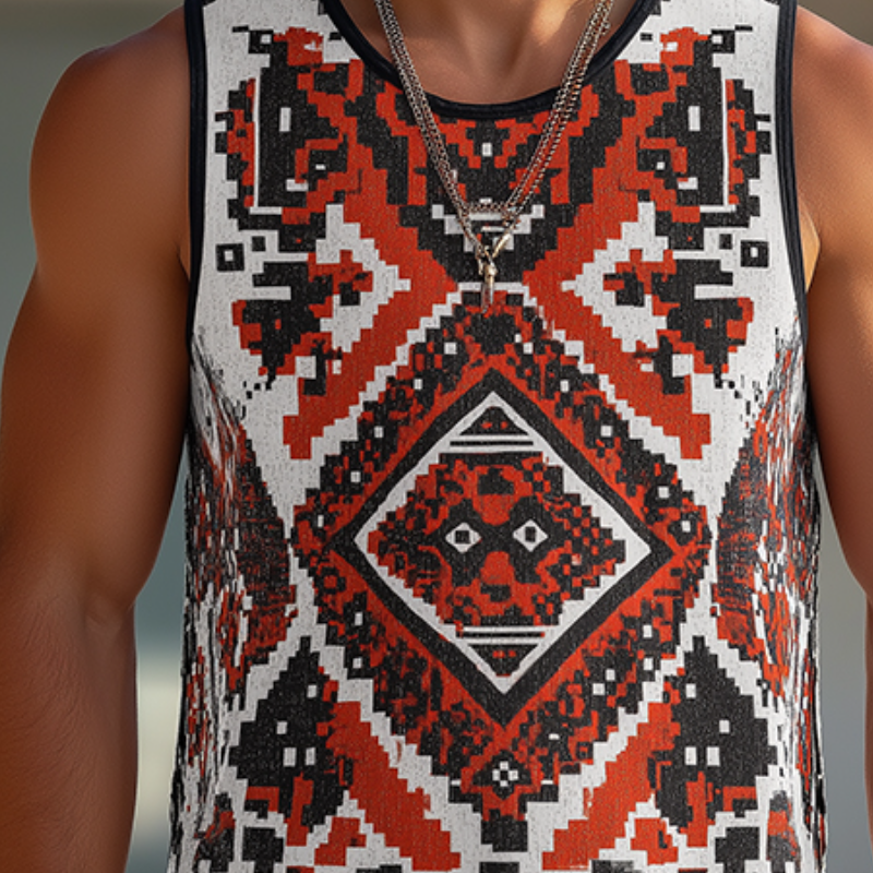 Herren-Tanktop im Retro- und lässigen Ethno-Stil mit Rundhalsausschnitt