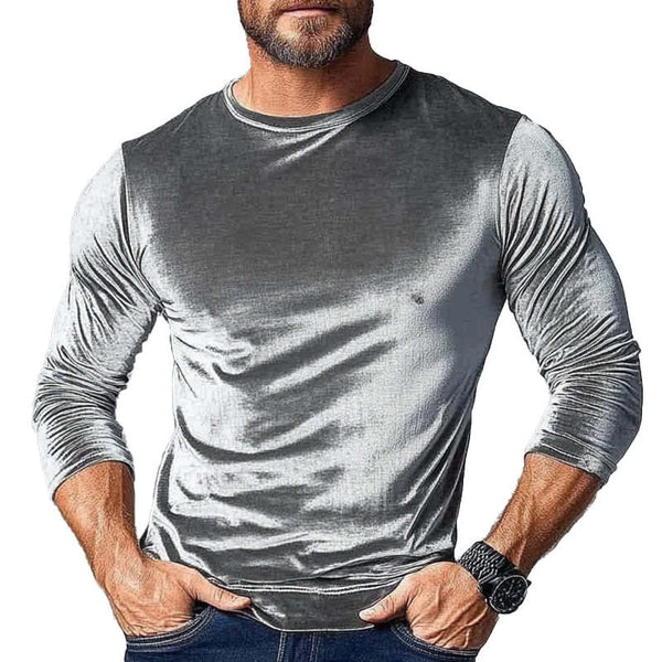 Men's Vintage Velvet Round Neck Long Sleeve T-Shirt