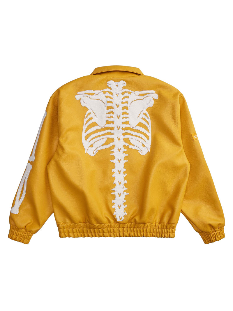 Hip Hop Bones Embroidered Leather Jacket