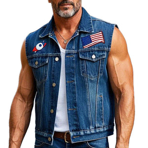Men's Simple Patch Denim Vest