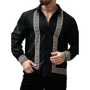 Men's Printed Lapel Long Sleeve Shirt
