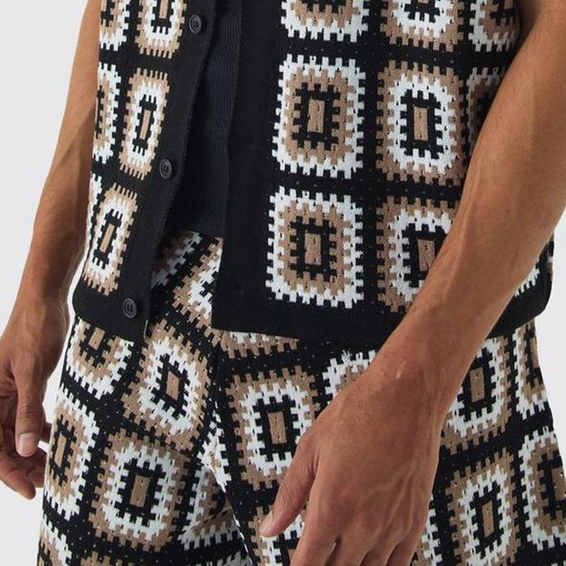 Conjunto de camiseta y pantalones cortos de manga corta de punto calado informal de moda de primavera y verano para hombre