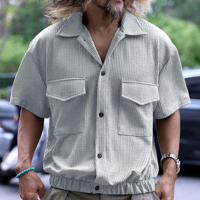 Camisa de manga corta con estampado de gofres lisos para hombre