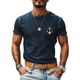 Men's Retro Denim Washed Anchor Print Round Neck Slim Fit Short Sleeve T-Shirt