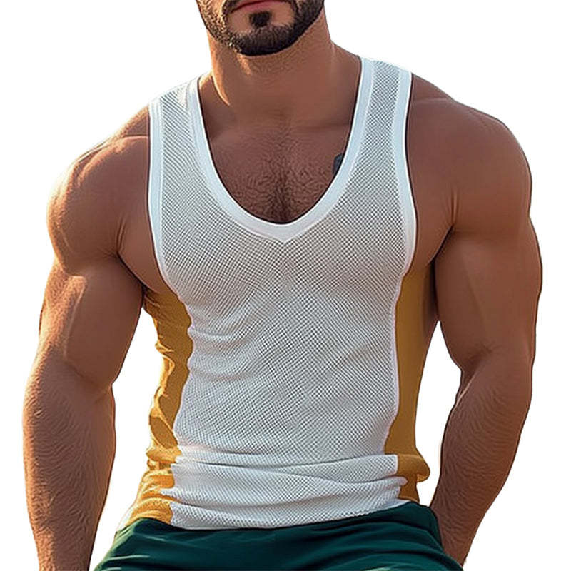 Camiseta sin mangas de malla con cuello en V profundo de moda de verano para hombre