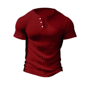 Camiseta Henley informal de manga corta de punto elástico para hombre