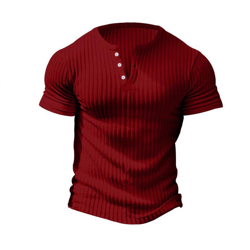 Lässiges Henley-T-Shirt aus Stretch-Strick für Herren, kurzärmelig