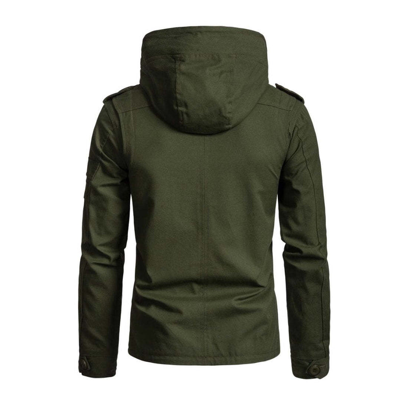 Lässige Herren-Cargojacke aus gewaschener Baumwolle mit Patchwork-Kapuze und schmaler Passform 
