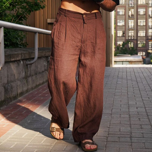 Pantalones casuales holgados de algodón y lino de moda de primavera para hombre