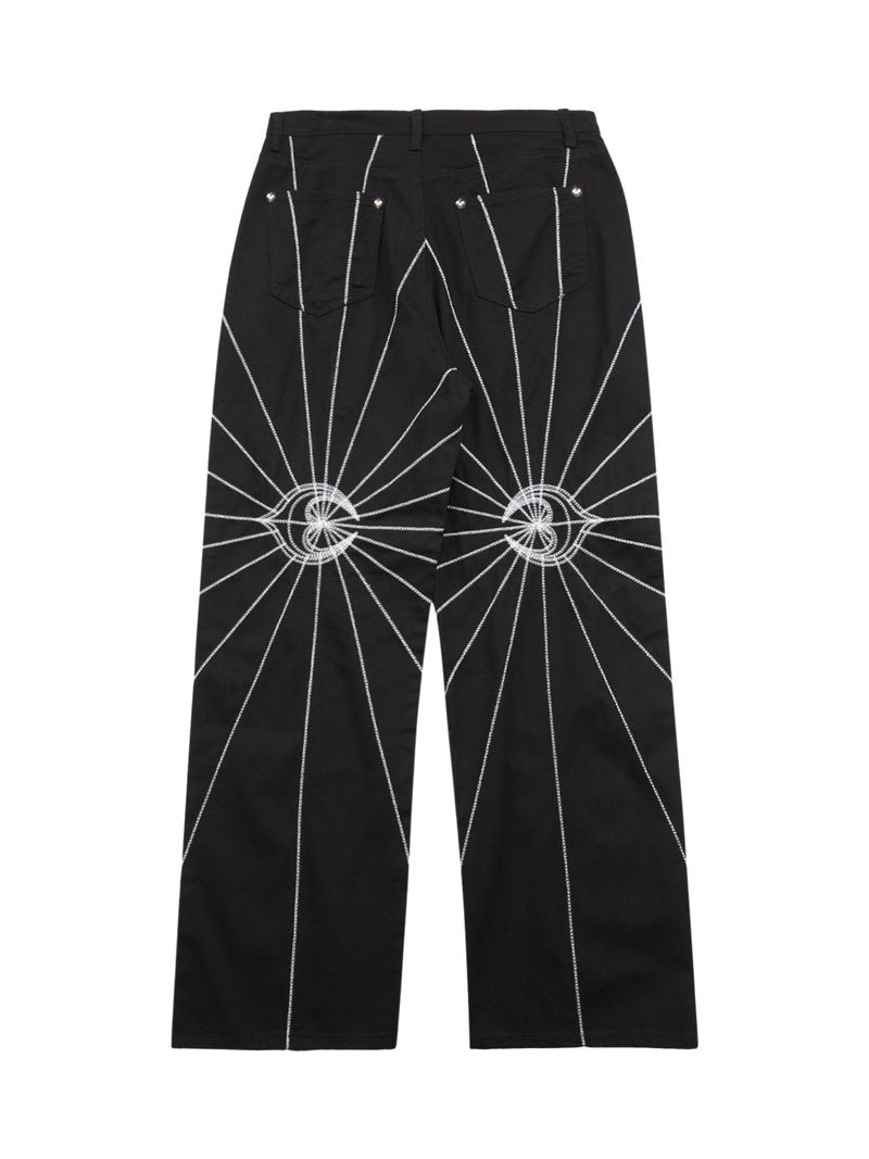 Heavy Spider Web Embroidered Topstitch Jeans/French trousers