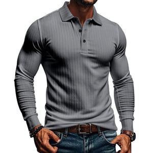 Camisa POLO informal de manga larga elástica para hombre