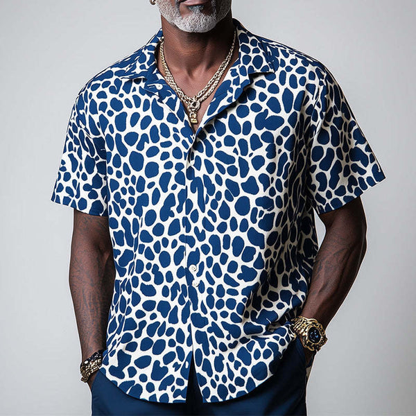 Camisa deportiva informal de manga corta con estampado de leopardo para hombre, moda de primavera