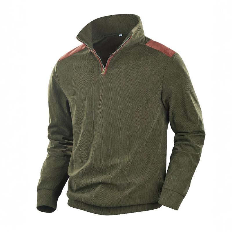 Men's Vintage Patchwork Stand Collar Sweatshirt