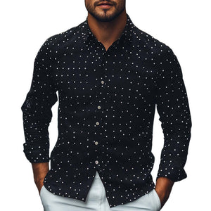 Camisa informal de punto con solapa de lunares y diamantes para hombre