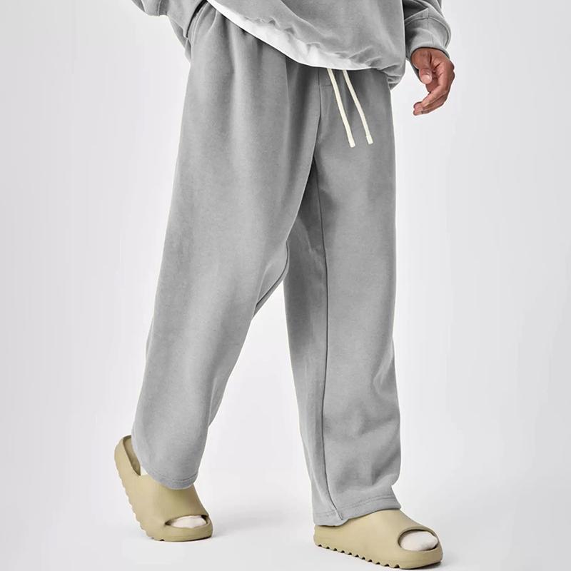 Pantalones deportivos rectos con cintura elástica y cordón de color liso para hombre