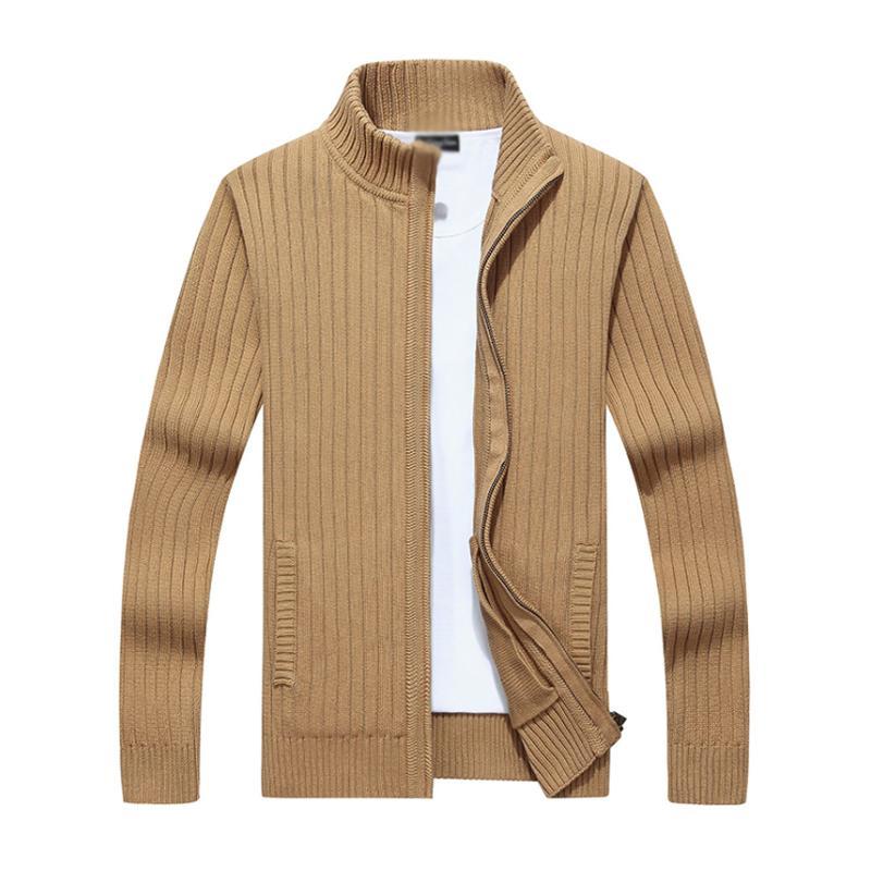 Men's Casual Stand Collar Zipper Slim Fit Knit Cardigan